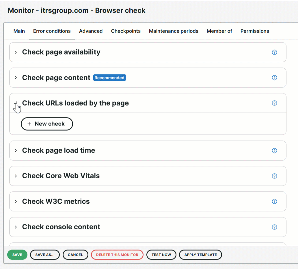 Additional conditions for Check URLs loaded by the page