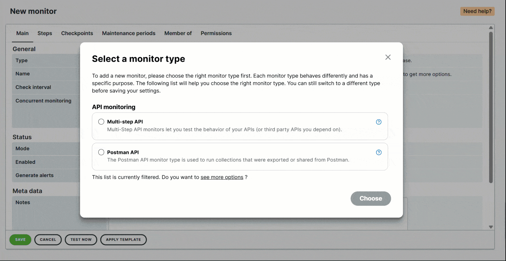 Multi-step API setup options