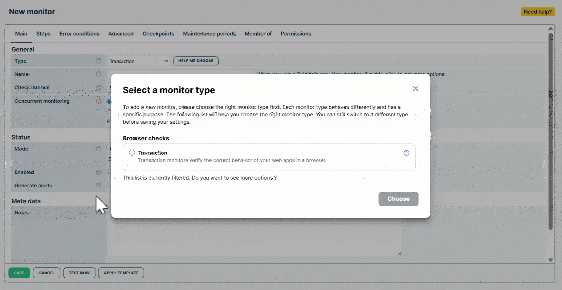 Transaction setup options