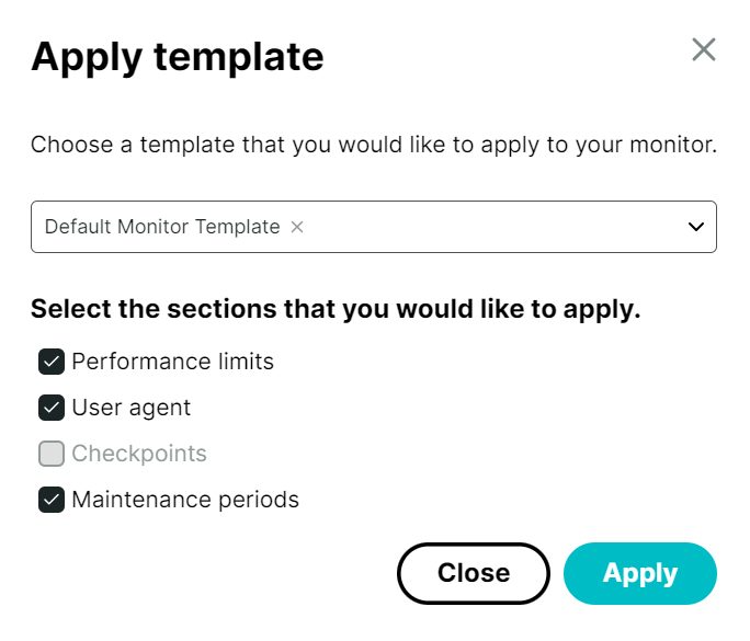 A screenshot displaying a popup on how to apply monitor templates in a monitor editor window