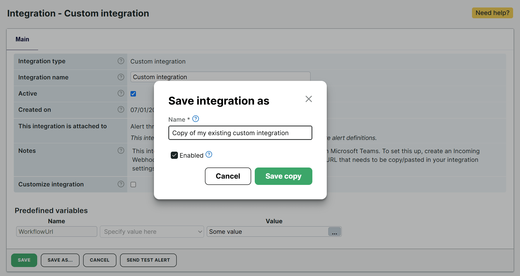 Duplicate custom integrations