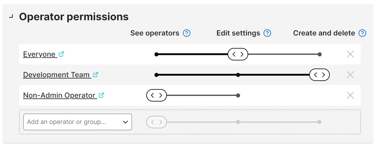 Operator permissions for the Everyone group and non-administrators