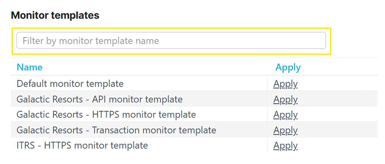 Monitor templates filter