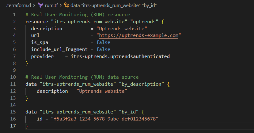 Terraform configuration blocks for Real User Monitoring (RUM)