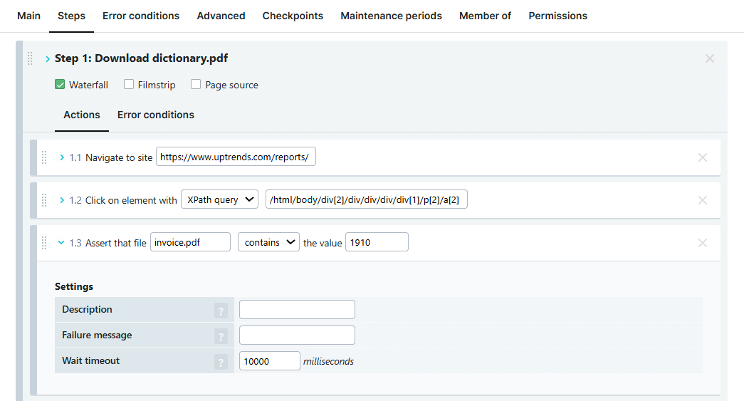 Transaction monitor with a Test file download content check