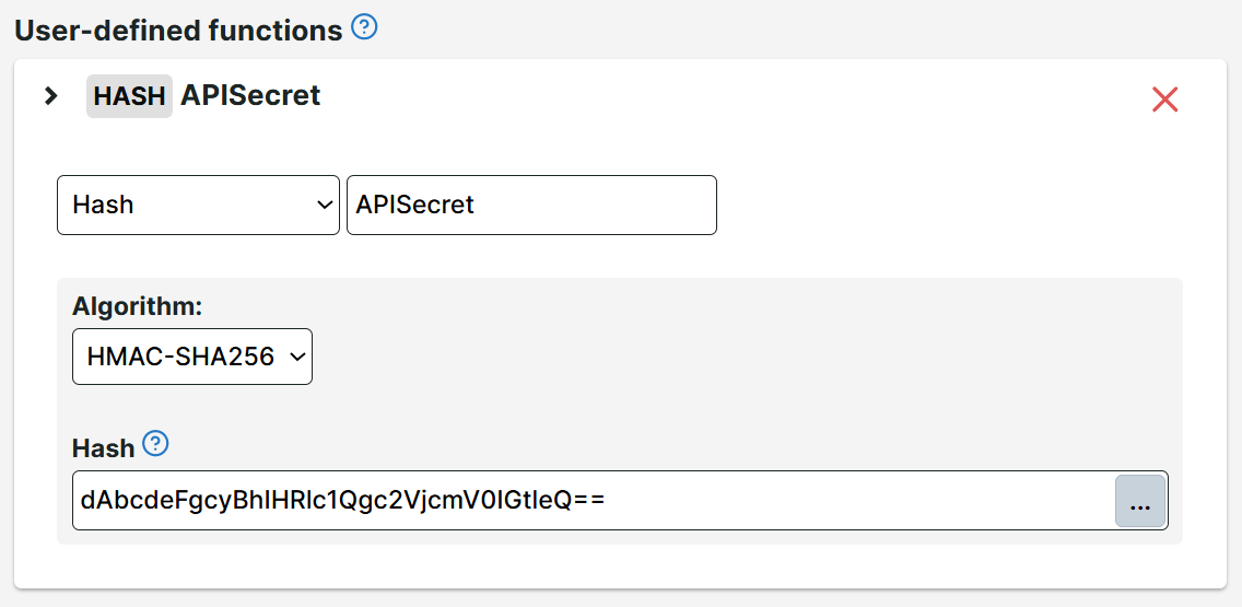 Hash function with HMAC-SHA256 algorithm and hash key