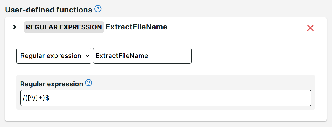 Regular expression function with pattern to extract a filename from a path