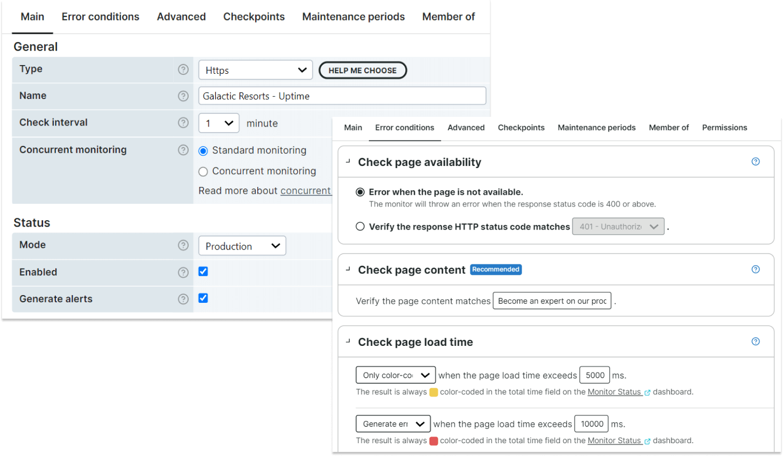 Monitor checks settings