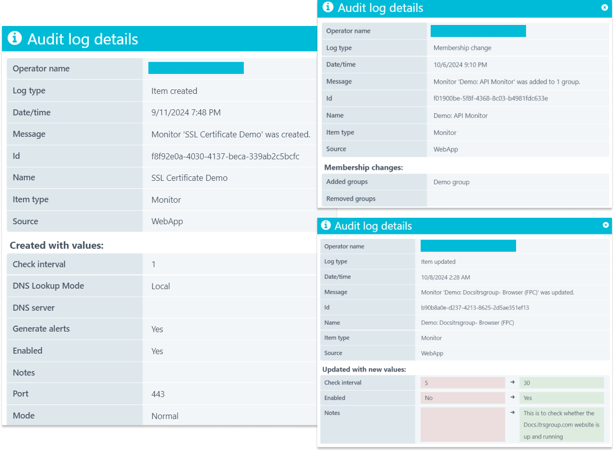 Audit log details overview