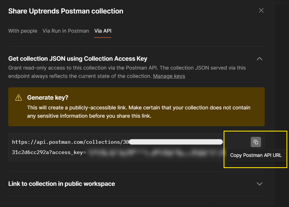 Copy the Postman collection API URL