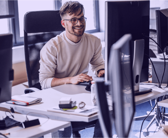 API vendor sitting behind computer