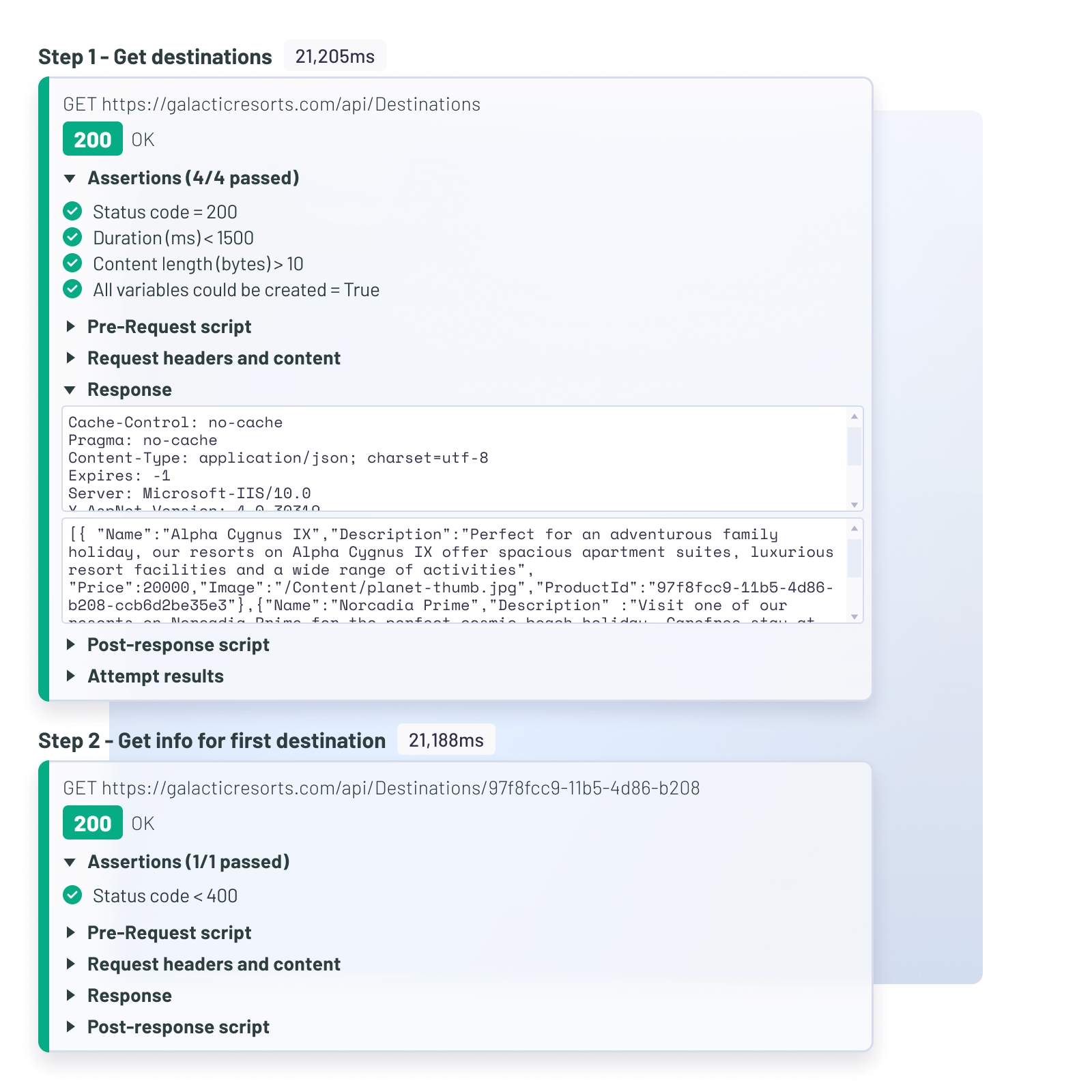 Building the steps of multi-step API monitoring