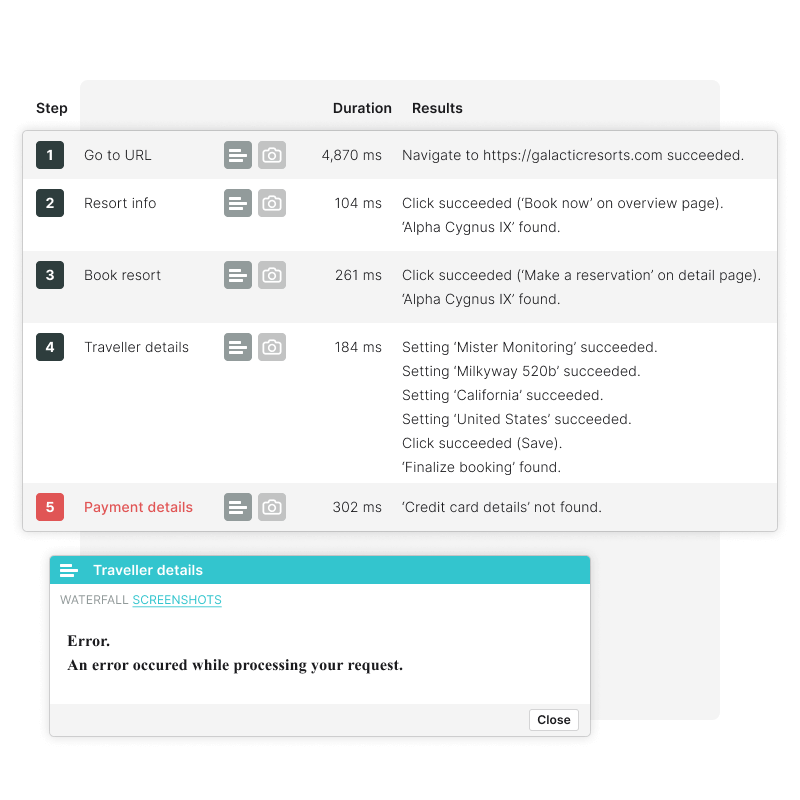 View screenshots with error snapshots